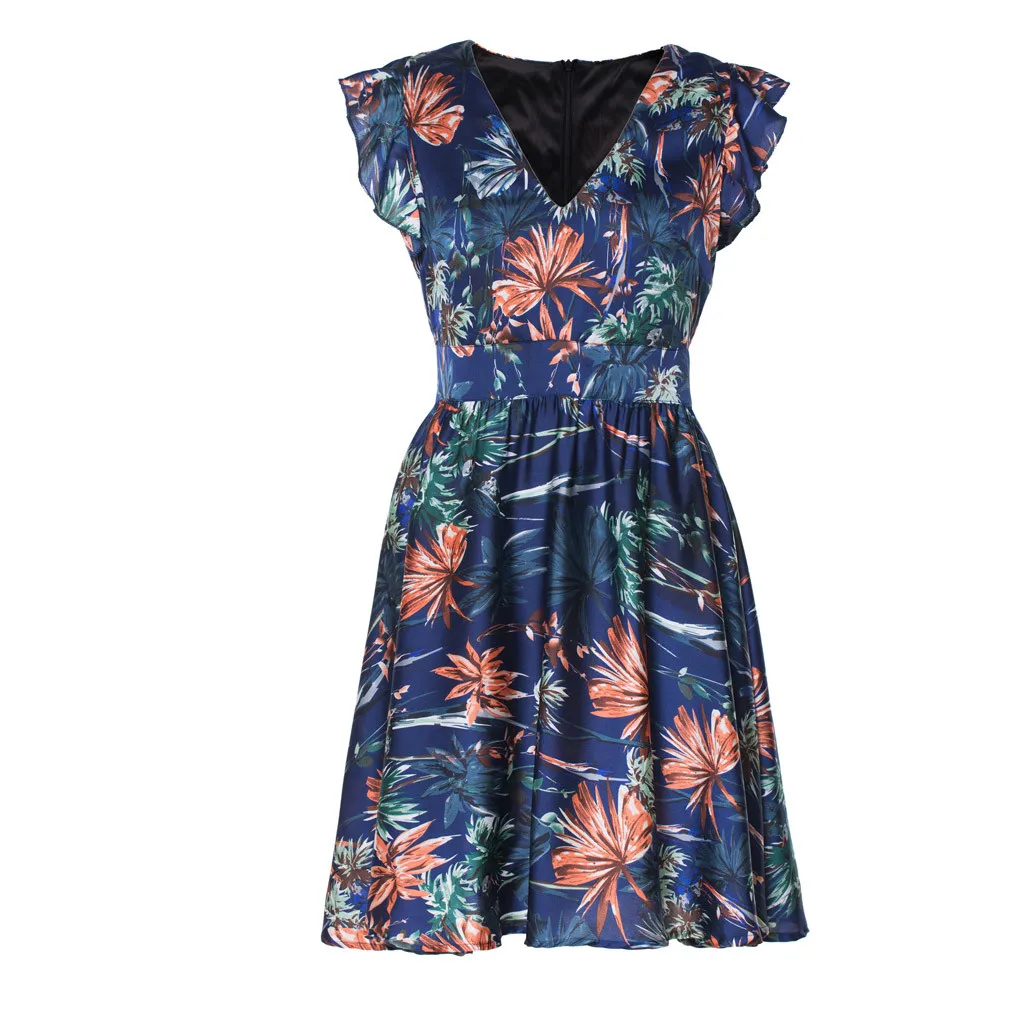 Летнее платье для женщин элегантное с принтом модное v-образным вырезом и в виде