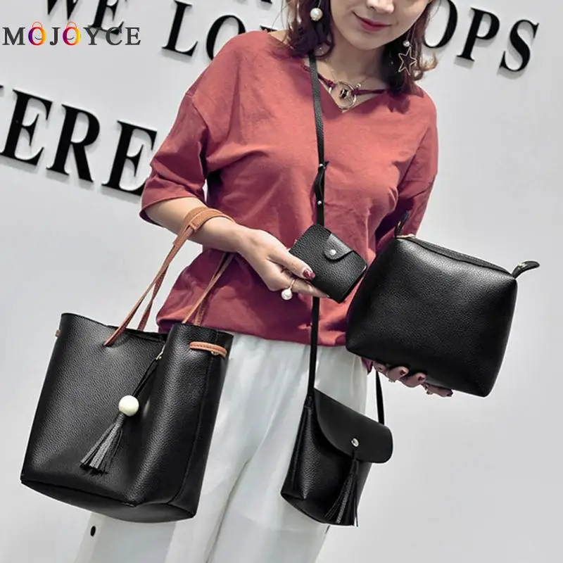 Женская сумка из искусственной кожи 4 шт./компл. с кисточками однотонная