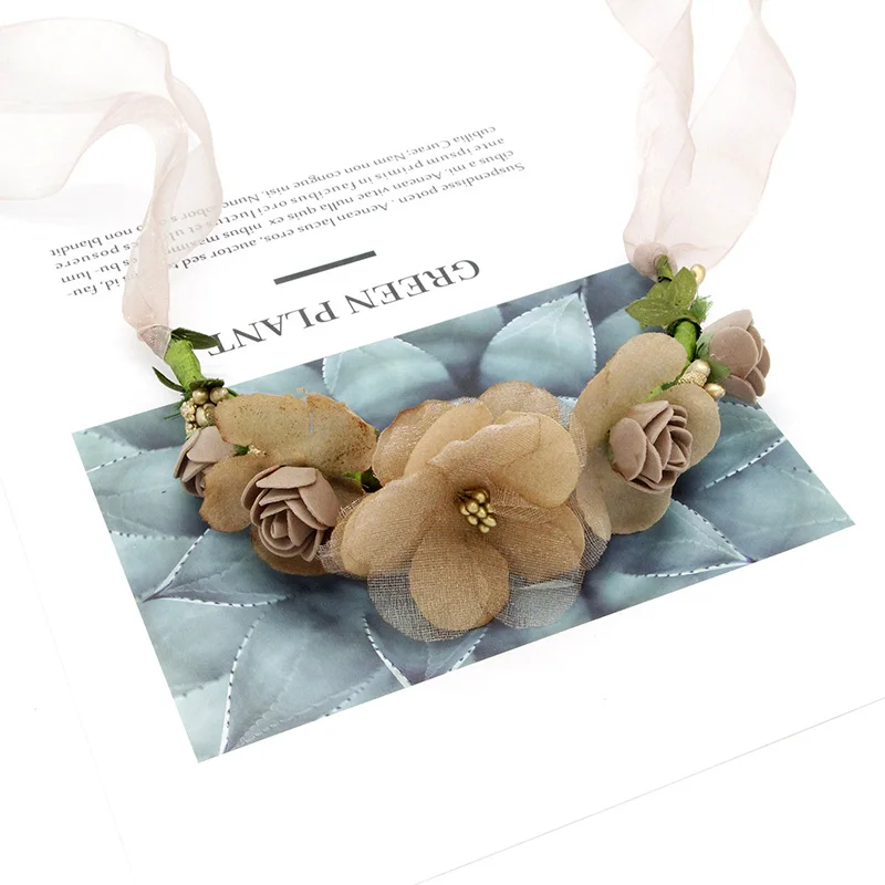 Bean color bracelet Имитация цветка венок тиара аксессуары для волос морской Праздник Цветок студия фотографии невесты свадебные украшения для волос - Цвет: Bean color bracelet
