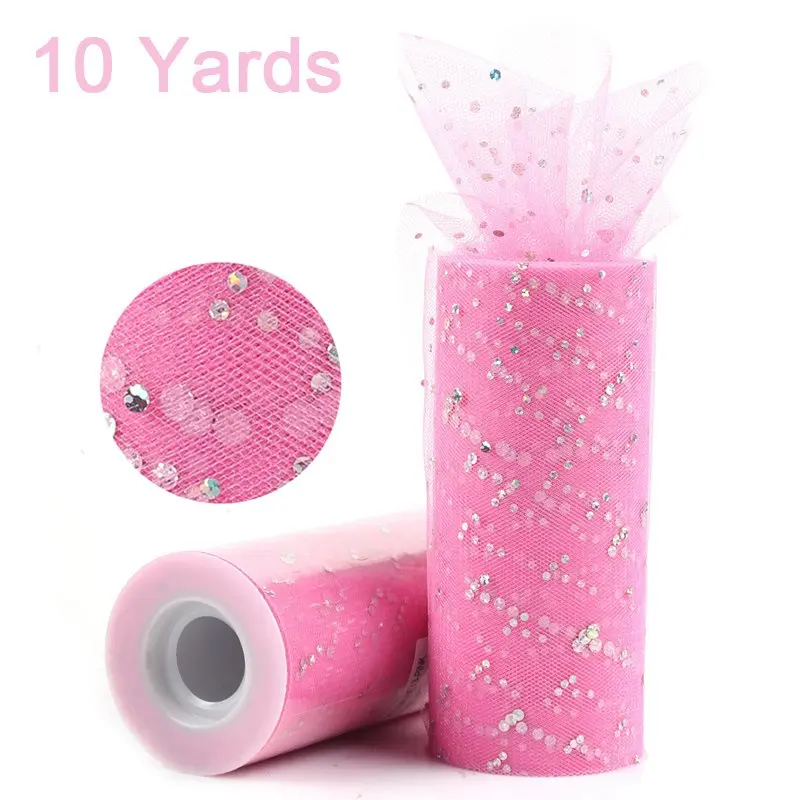 Sequin 10yrds pink FENGRISE Блестящий рулон тюля с блестками 10 25 ярд 15 см катушка пачка Свадебная отделка органзы лазер DIY ремесло день рождения поставки - Цвет: Sequin 10yrds pink