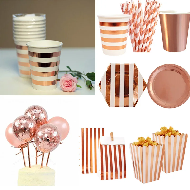 8/16 гость розовое золото украшение для дня рождения одноразовая посуда наборы