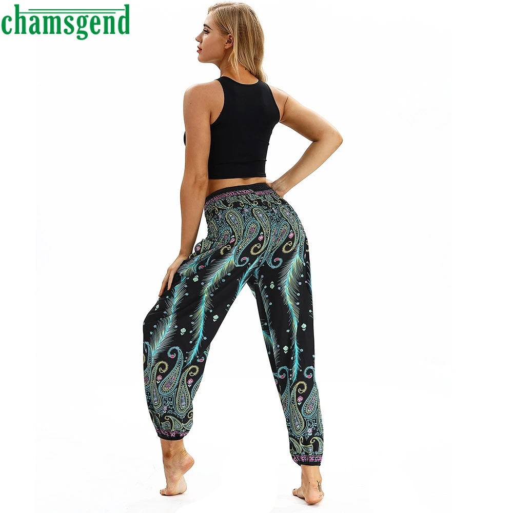 CHAMSGEND, штаны для йоги, широкие ноги, мешковатые, женские штаны для йоги, летние, свободные, повседневные, свободные, Boho, шаровары, штаны с высокой талией, спортивные штаны 09
