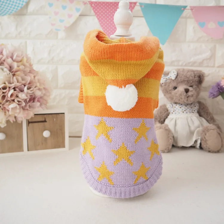 Полосы звезда кота собаки Любимчика Свитера sweatershirt вязать крючком Одежда зима