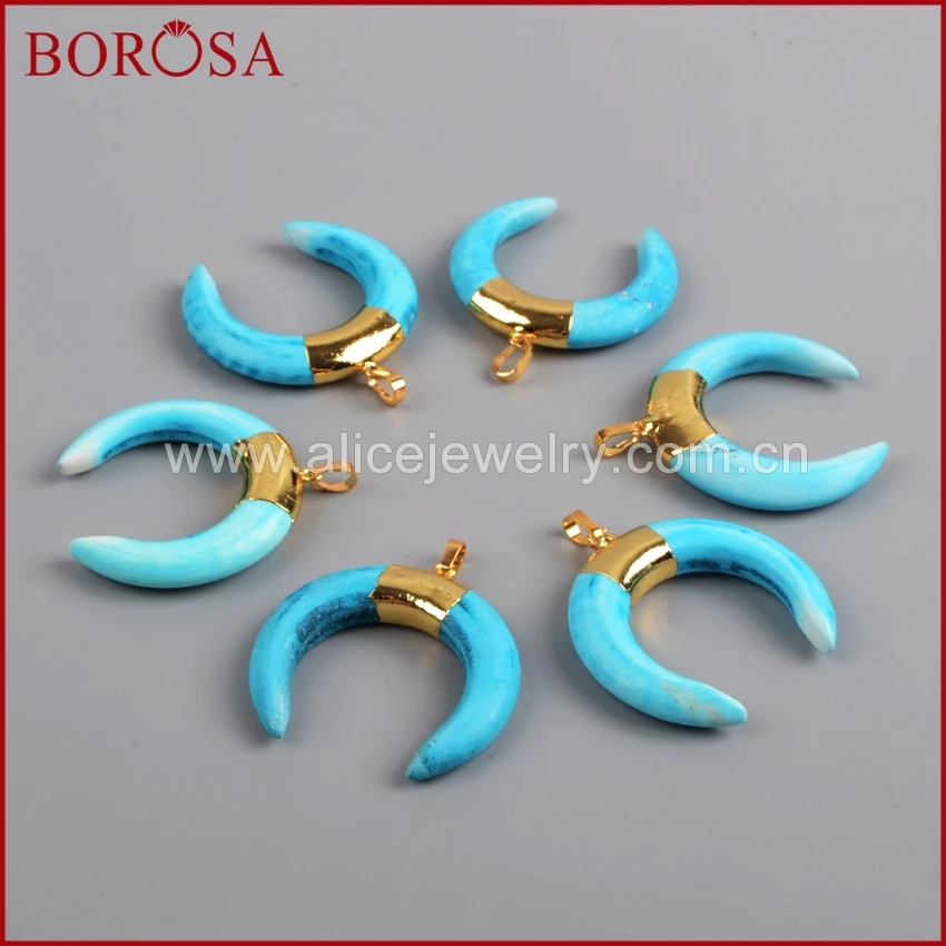 BOROSA золотистые друзы синий цвет Howlite камень полумесяц рожок Модный кулон бусы для
