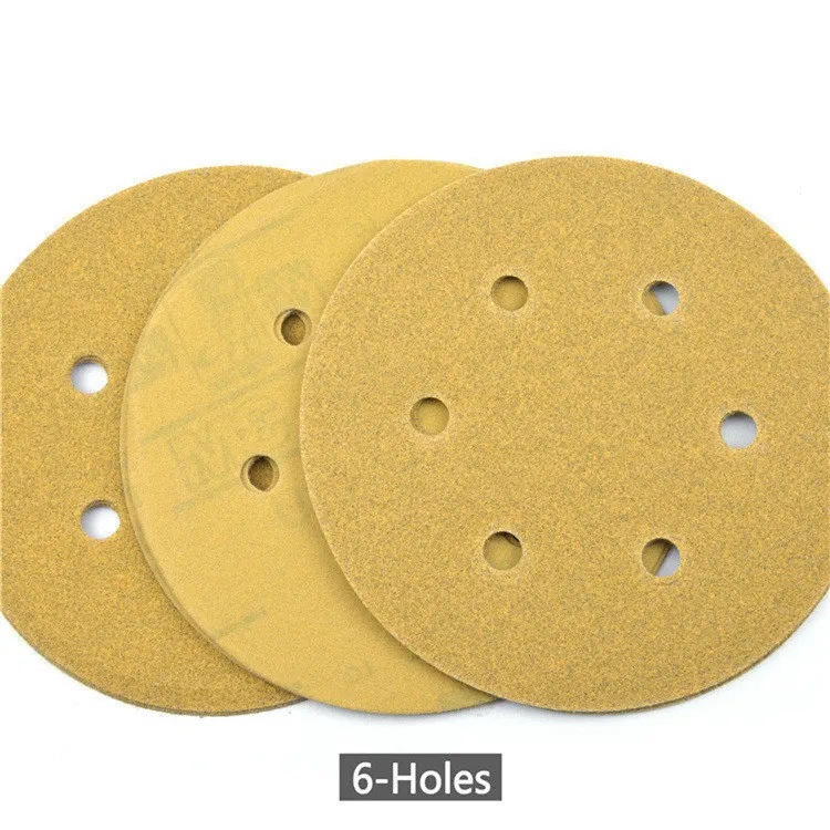 6 Holes POLIWELL 5PCS 6 Inch 17-Hole Waterproof Sandpaper for Hook and Loop Sanding Pad Car Polishing Grinder Sander Yellow Sanding Disc - Цвет: 6 Holes