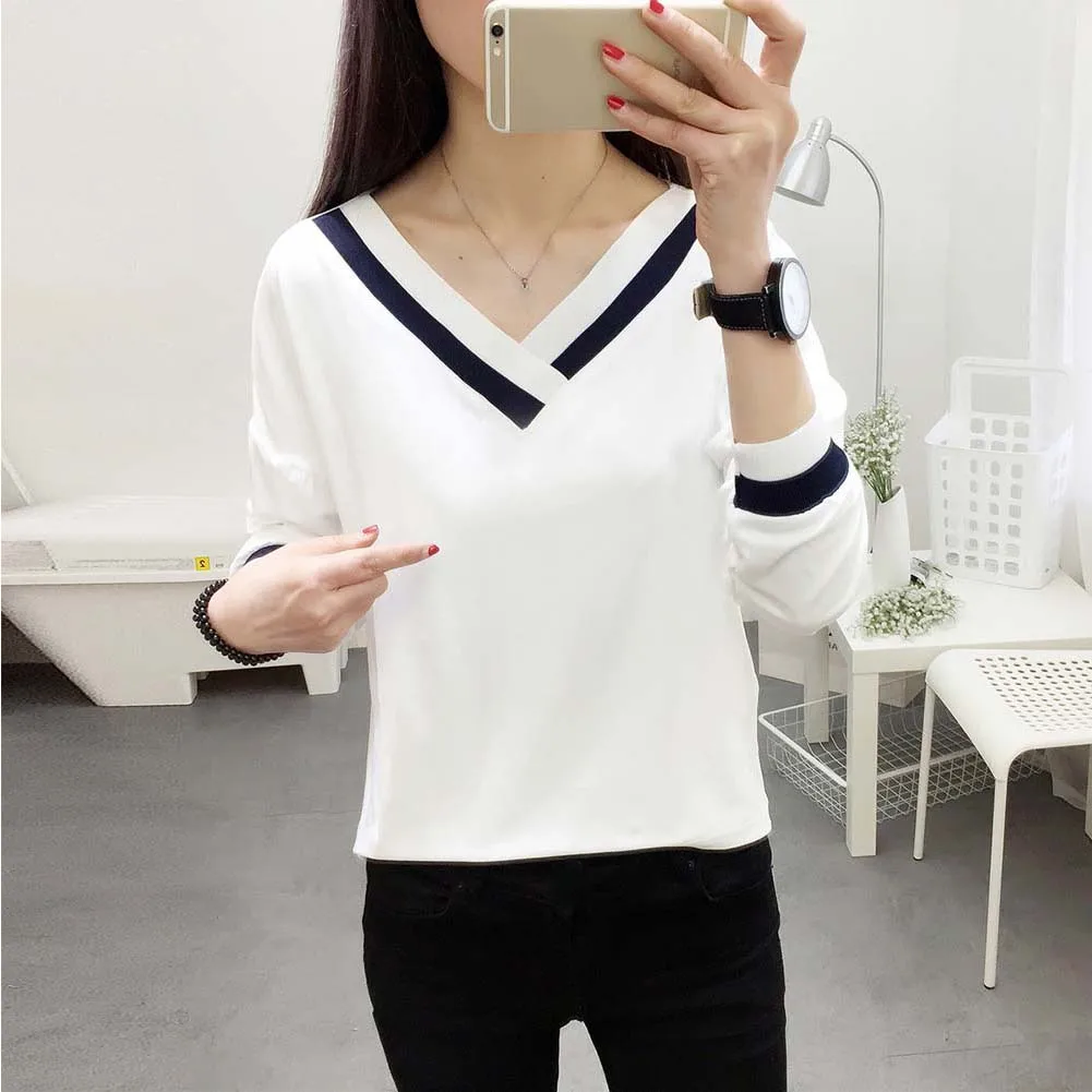 Новая свободная осенне-Весенняя рубашка с v-образным вырезом для студентов