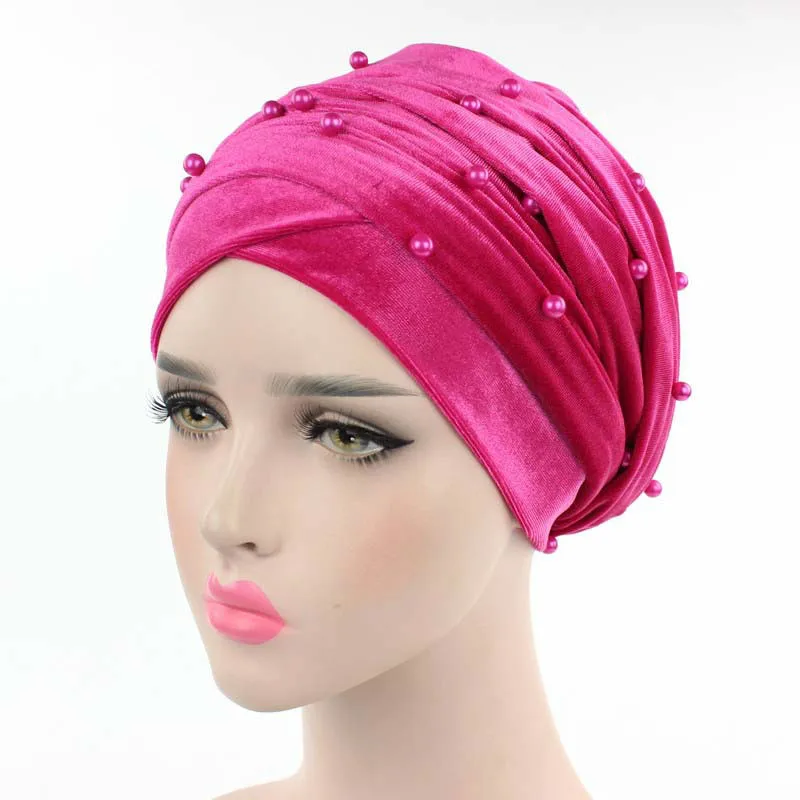 Модные мусульманские хиджабы для женщин и девочек бархатные женские шапки с - Фото №1