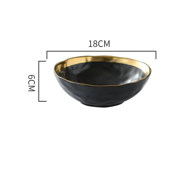 7inch bowl Black Пномпень керамическая Западная Посуда рисовое блюдо суповая чашка роскошные золотые края стейк Блюдо Столовая Посуда десертная тарелка столовая декоративная пластина - Цвет: 7inch bowl Black