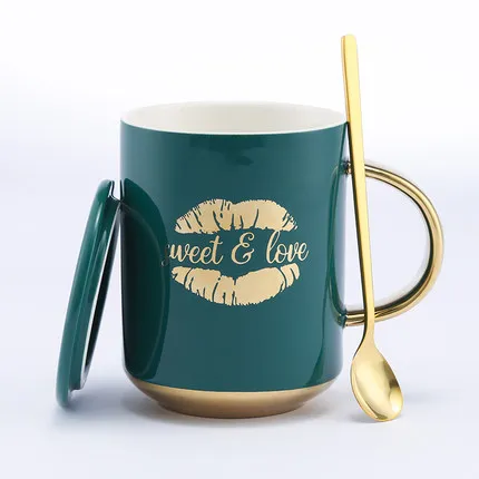 Sweet love Ins креативная керамическая кружка для кофе, молока с крышкой и ложкой, подарок на день рождения для влюбленных, бизнес чашка, высокотемпературная глазурь, жареный цветок - Цвет: Sweet love