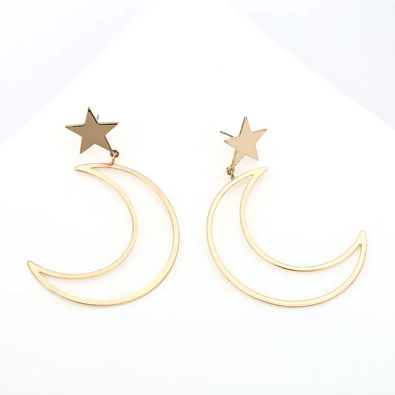Корейские модные серьги в форме звезды и Луны для женщин геометрические