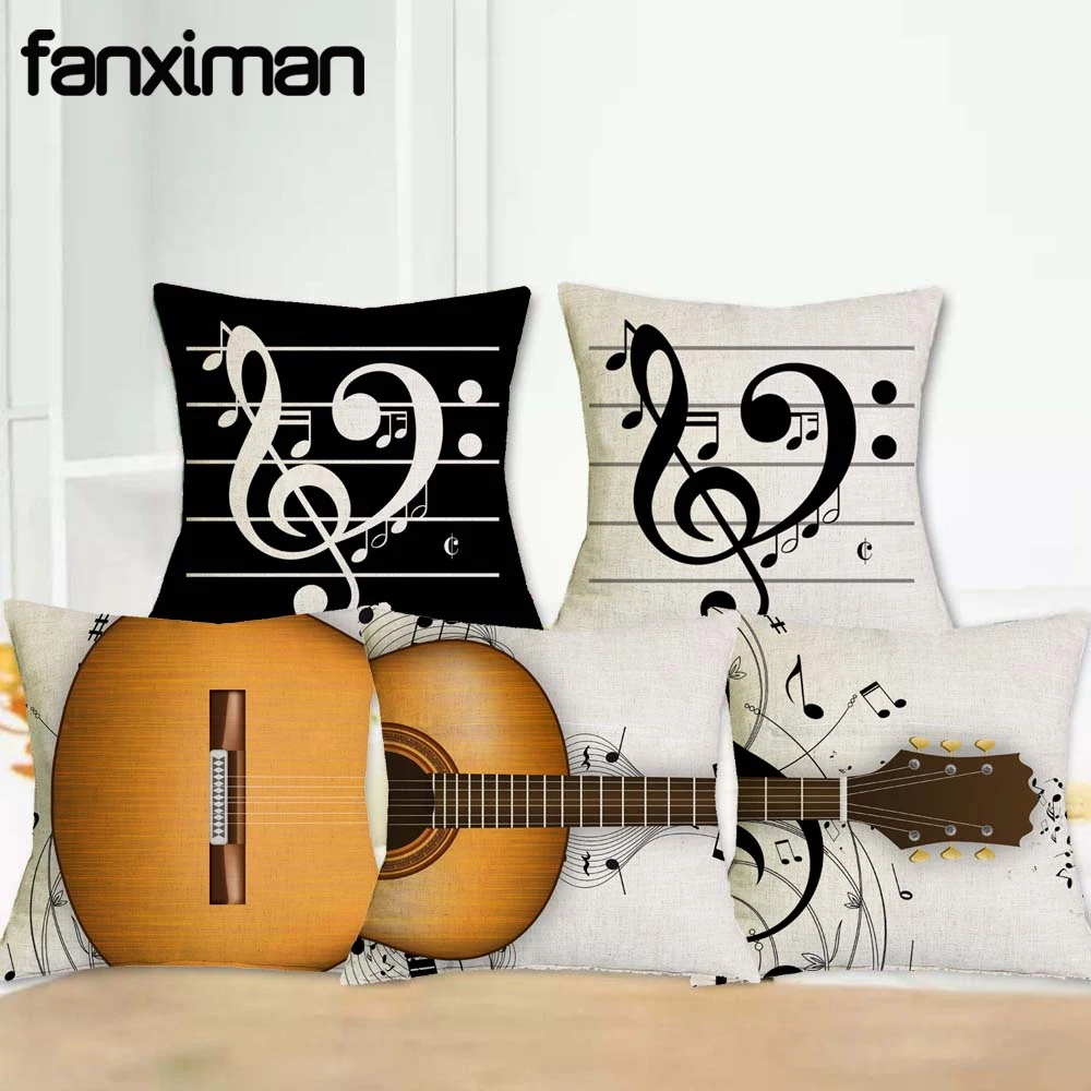 

Creative Linen Pillow Covers Home Decor Guitar Musical Instrument Print Cushion Cover Throw Pillows Sofa Car Seat Cushions