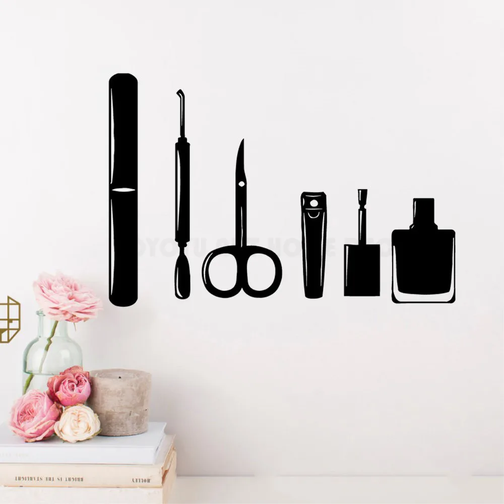 Настенная Наклейка YOYOYU, инструменты для макияжа, искусственная полировка, маникюр, педикюр, салон красоты, декоративные виниловые окна, Y117