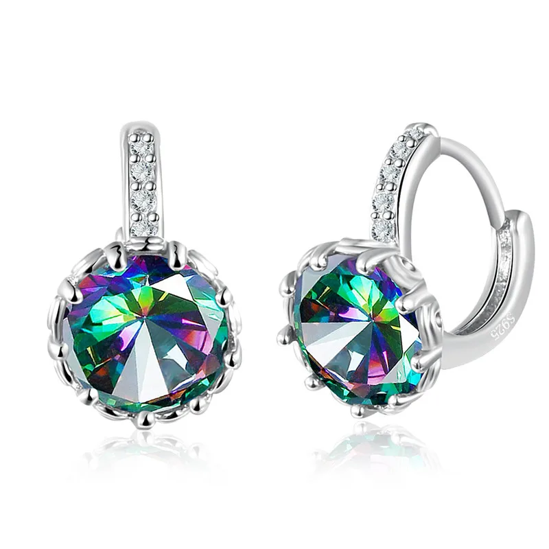 

Garilina Mystic Rainbow Crystal Clip Earrings For Women Fashion Jewelry 925 Sterling Silver Hoop Earrings Anniversary Party Gift