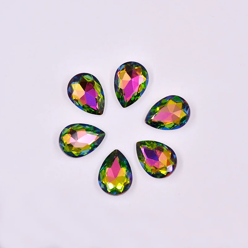 Rainbow JUNAO 13*18 мм кристалл AB аппликация из стеклянных страз Pointback Drop алмазные Кристаллы Стразы не горячей фиксации не пришить Камень - Цвет: Rainbow