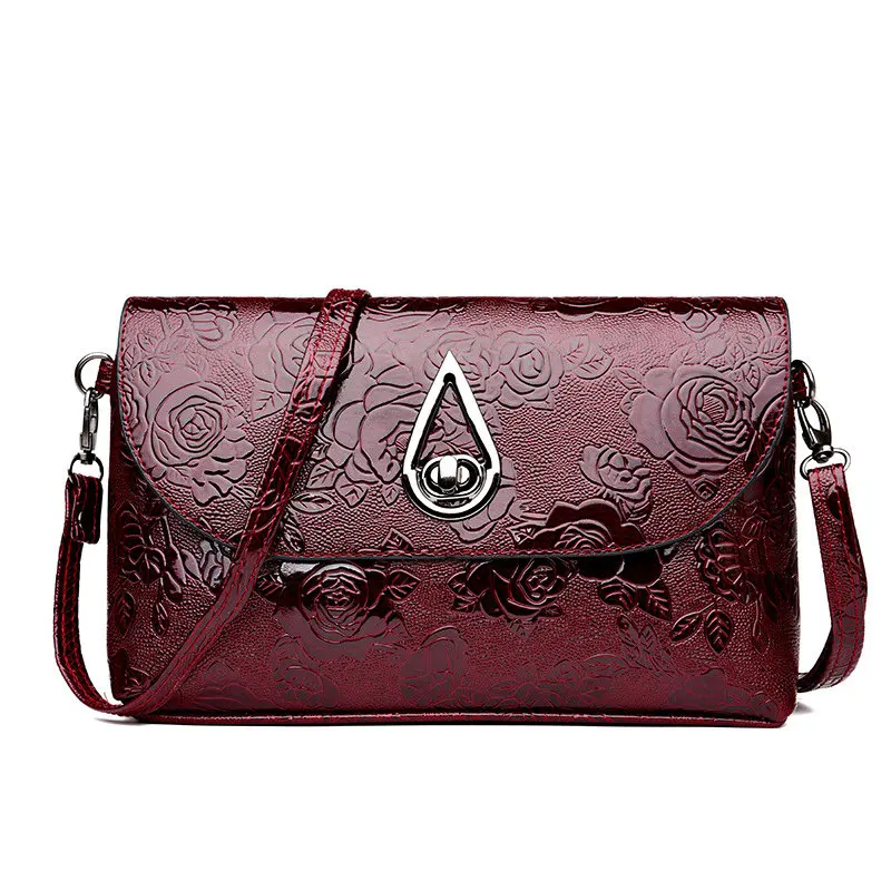 Patent Leather wine Женская роскошная дизайнерская сумка с цветочным принтом из искусственной кожи, черная сумка на плечо, мини сумка через плечо, женская сумка-клатч - Цвет: Patent Leather wine