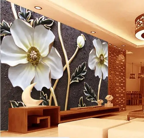 Embossed White floral Wallpaper for walls 3 d Large Photo Murals Murales De Pared 3d Art Wall Decor Custom Size | Обустройство дома