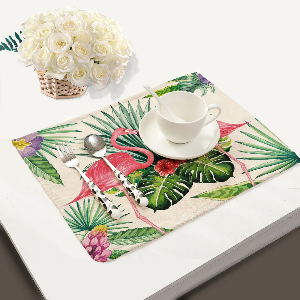 Miracille 2/4/6pieces Set Linen Tropical Flamingo Pattern Placemat Home Decorative Table mat kitchen table mats Napkin | Дом и сад