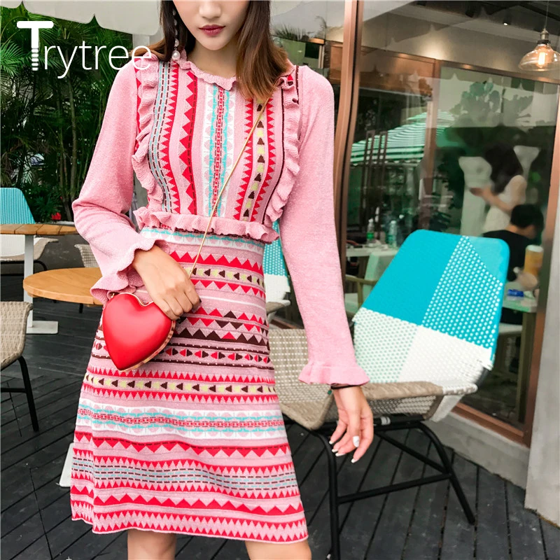 Trytree женское летнее осеннее модное платье винтажное повседневное эластичное