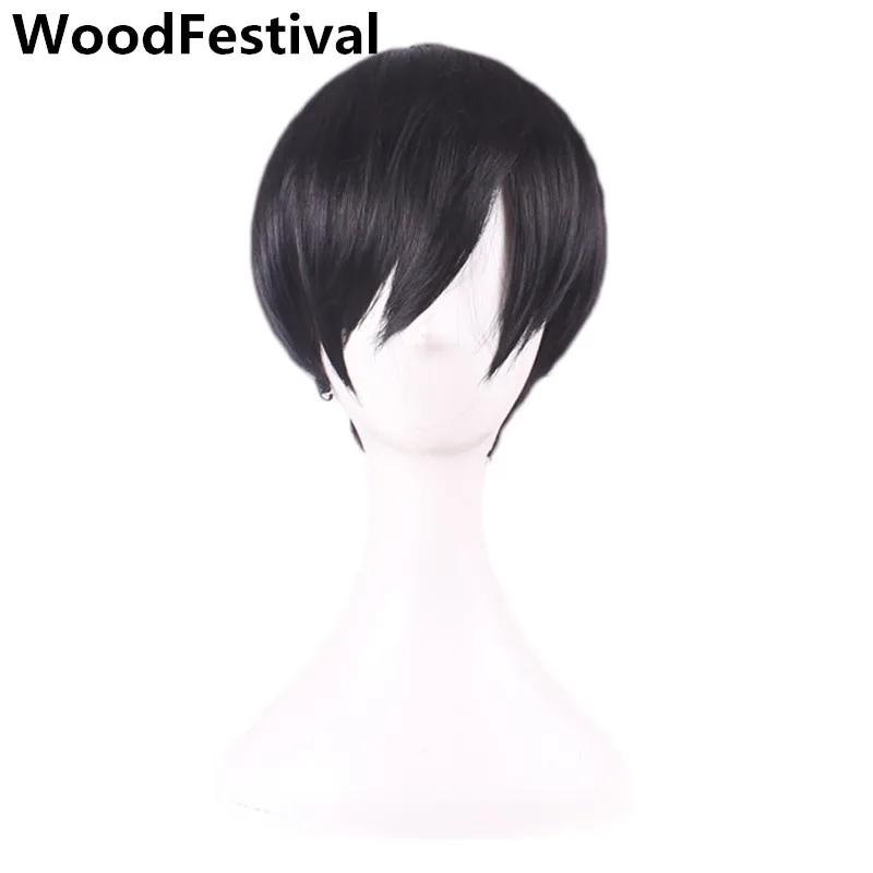 Парик WoodFestival мужской из синтетических волос прямой для косплея черный темно