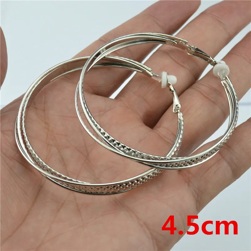 silver clip 4.5cm Серьги на клипсах с большими кругами для женщин, с подушечкой, без пирсинга, без отверстия, золотые, серебряные, сплав, круглые, модные ювелирные изделия, сексуальные, Новинка - Окраска металла: silver clip 4.5cm