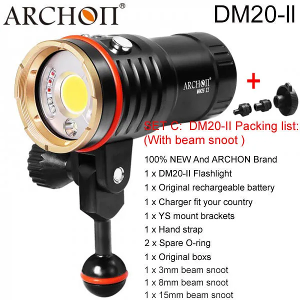 ARCHON DM20 WM26 DM20-II WM26-II Светодиодный УФ фонарик светильник Дайвинг светильник Подводный фонарь видео светильник s водонепроницаемые фонарики 32650 Батарея - Испускаемый цвет: SETCDM20-II Withbeam