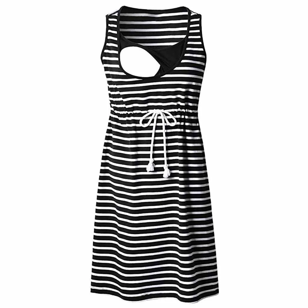 Летние женские платья для грудного вскармливания туника в полоску Элегантное