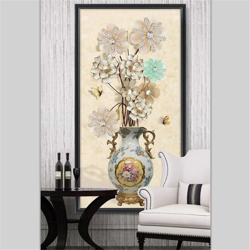 wellyu Custom wallpaper fashion 3D photo murals papel de parede stereo blossom rich vase entrance background wall paper mural |