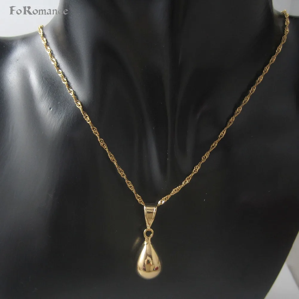 Foromans/желтое золото GP простая поверхность яркие капли воды кулон и серьги 18