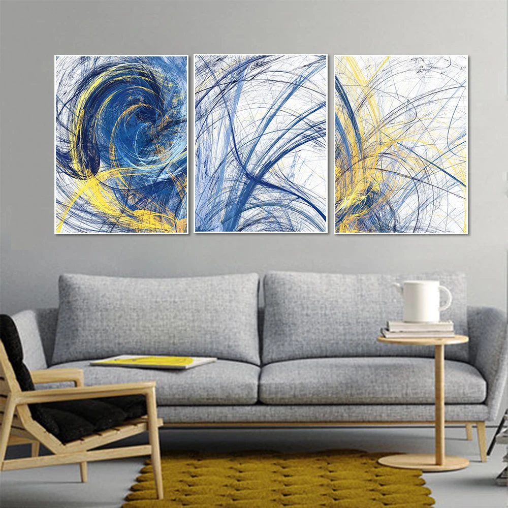 Декоративная живопись на холсте с акварельными линиями абстрактное искусство