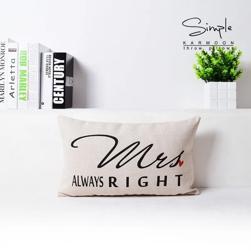 Подарок на день Святого Валентина Mr Mrs Couple Linen Mr Right Mrs Always Right поясничные подушки Чехол для подушки домашний декор 30x50 Capa Almofada
