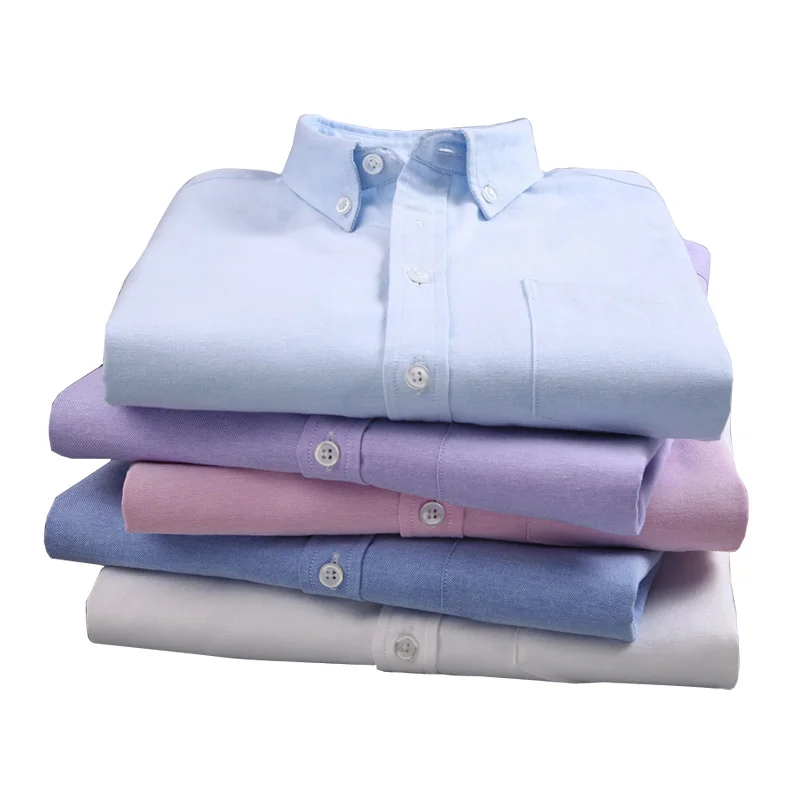 Осень Оксфорд рубашка для мужчин одноцветное цвета Slim Fit с длинными рукавами и пуговицы подпушка Smart повседневное белые рубашк