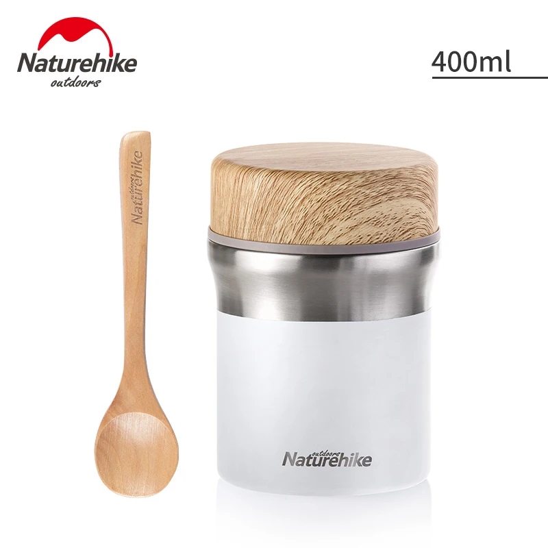 400ml White Naturehike открытый Ланч-бокс Посуда Вакуумная бутылка для воды нержавеющая сталь Портативный Пикник с ложкой 300 мл 400 мл - Цвет: 400ml White