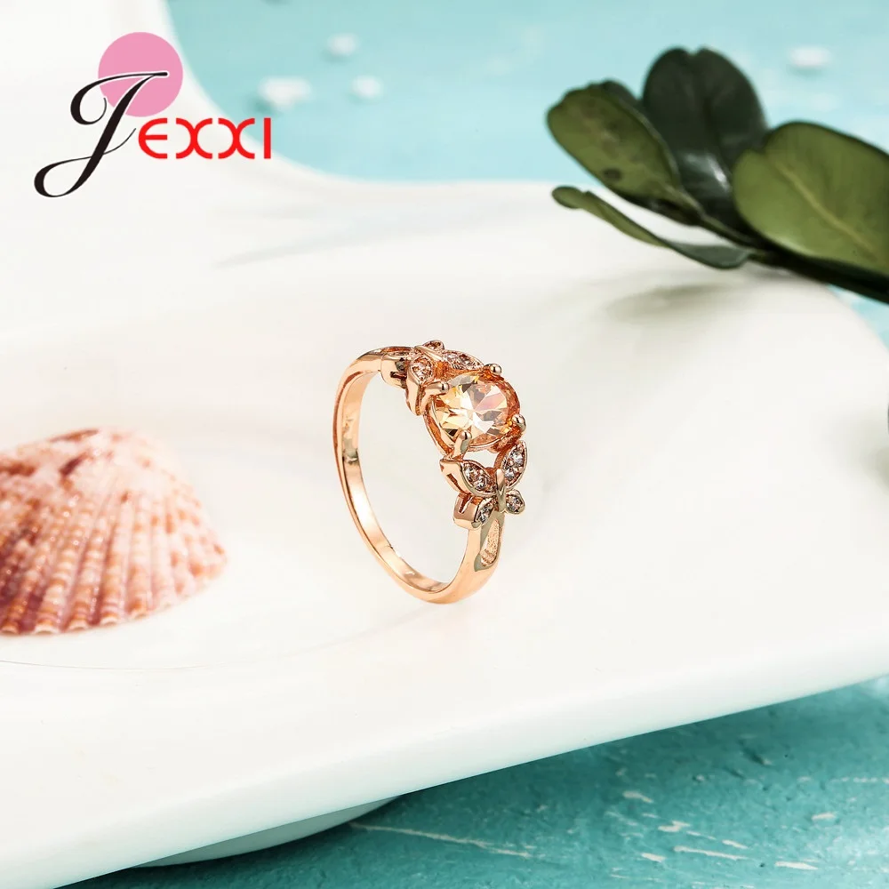 Luxury Charming Rose Gold Color Ring Big Promotion Popular Party Anniversary Finger Accessories Clear Crystal Popular