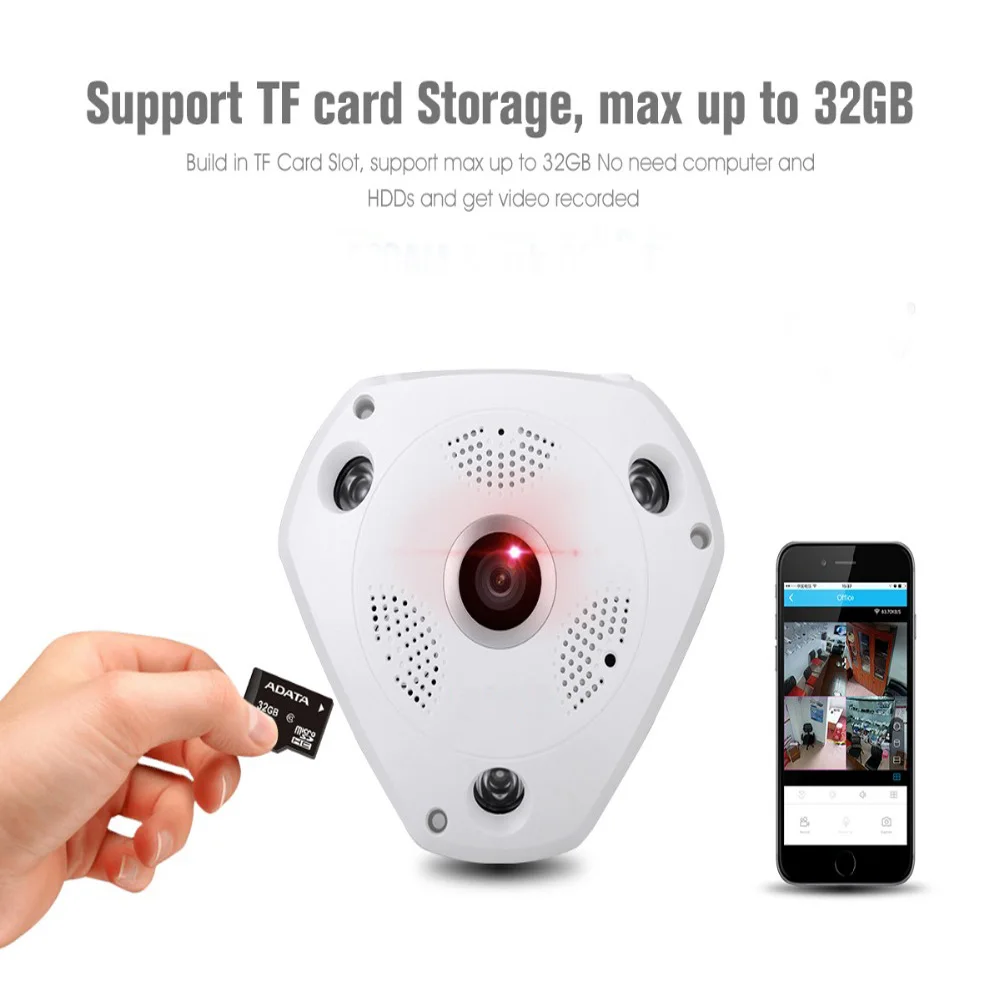 Podofo 960P H2.64 VR Беспроводная ip камера рыбий глаз 360 панорамная 3D HD ночное видение Wi Fi