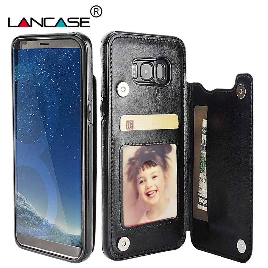 

LANCASE Wallet Case for Samsung S9 Case Card Slots Holder Leather Back Flip Cover for Galaxy S9 S8 Plus Case TPU hoesje Magnetic