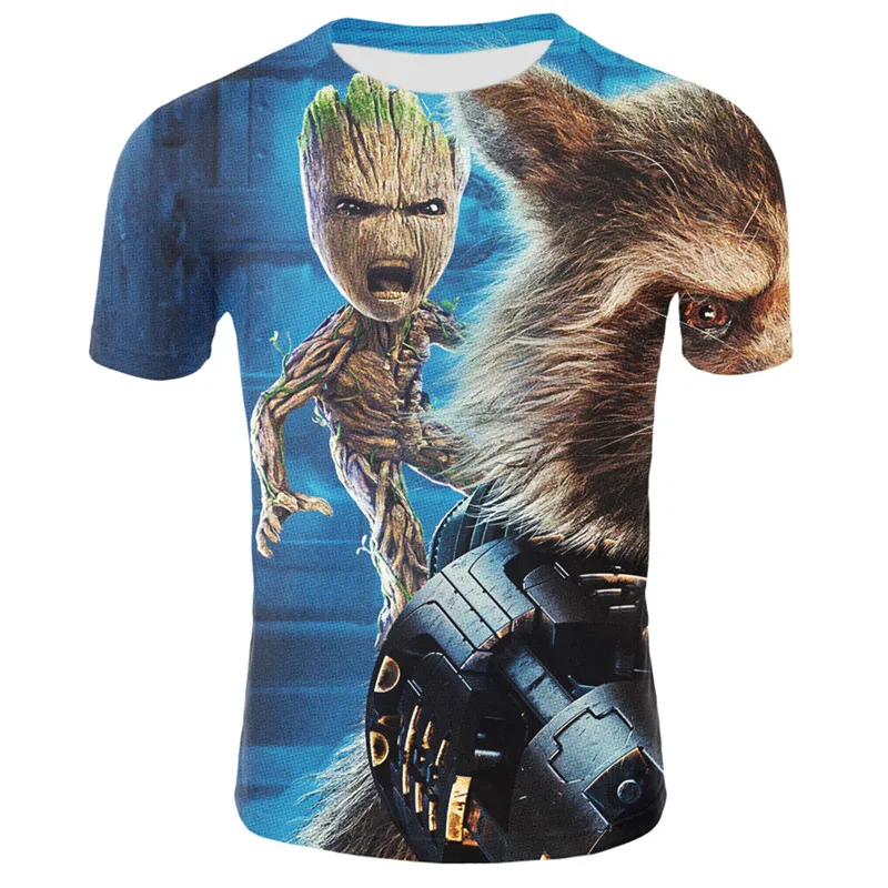 2019 летняя новая футболка мужская и женская пара Marvel superhero guardian cute Groot модная 3D