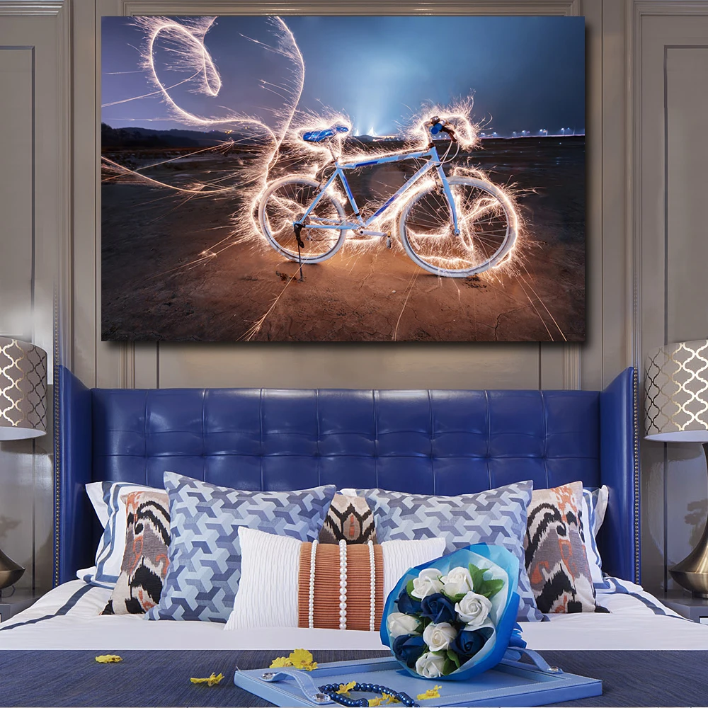 Embelish 1 Pieces Large HD Wall Art Pictures For Living Room Light Painting Bike Print Canvas Home Decor Framed Posters | Дом и сад