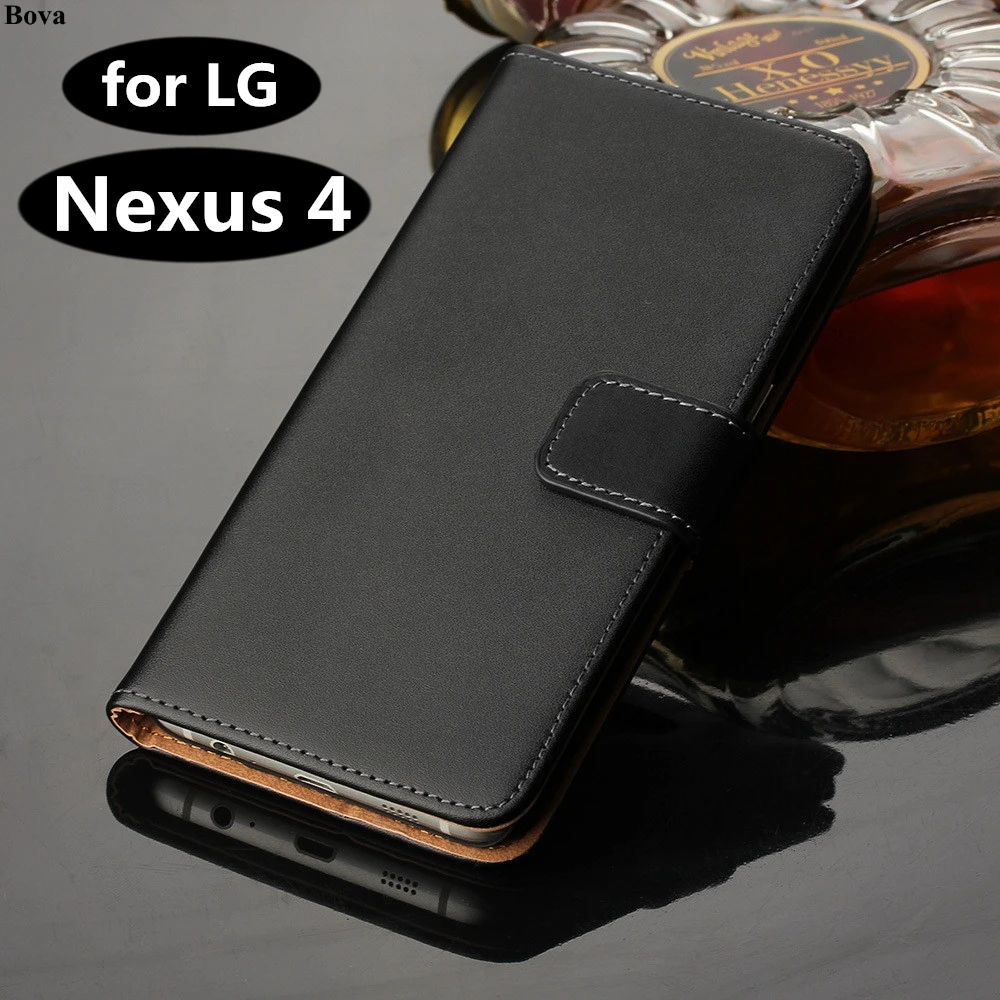 Кожаный чехол бумажник Nexus 4 с откидной крышкой и держателем для карт LG E960