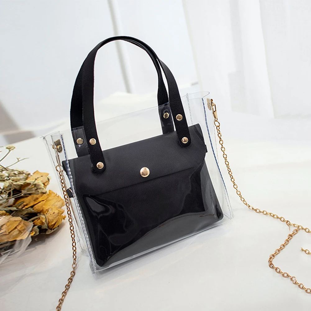 Женская прозрачная сумка через плечо пляжная из ПВХ с цепочкой на лето 2019 | Багаж