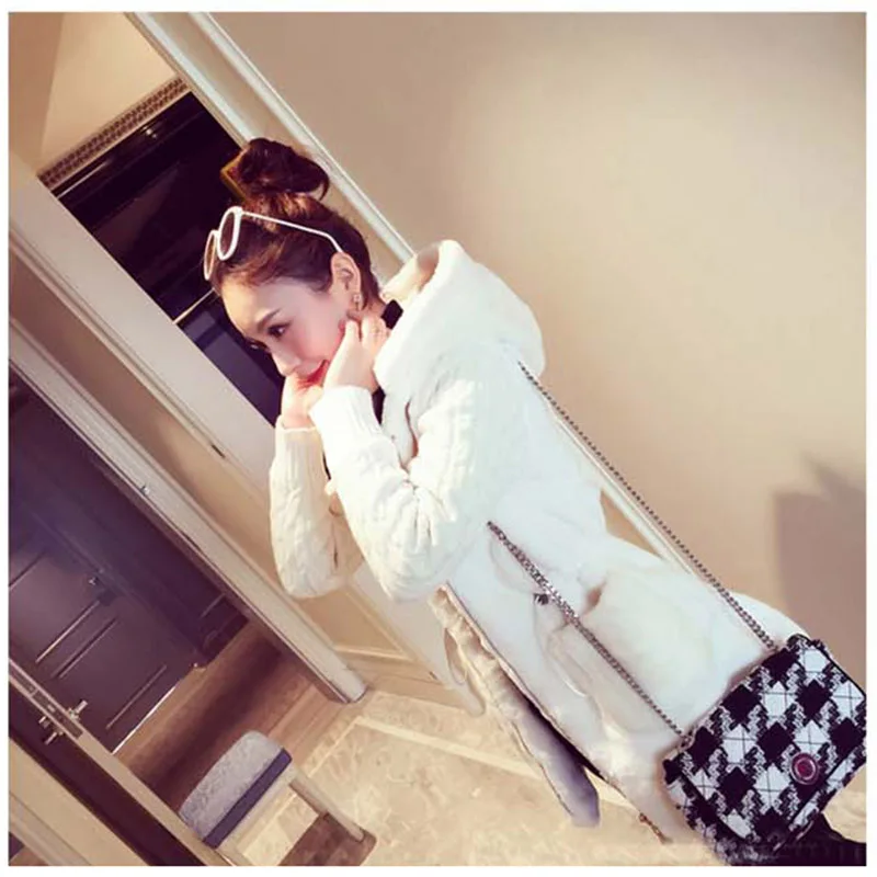 Новый зимний женский плюшевый шерстяной свитер с капюшоном пальто для женщин