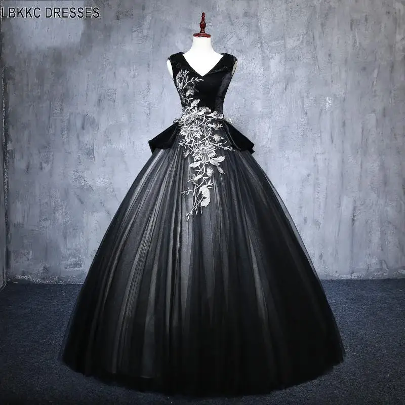 Платье для выпускного вечера с v образным вырезом кружевом черным тюлем и