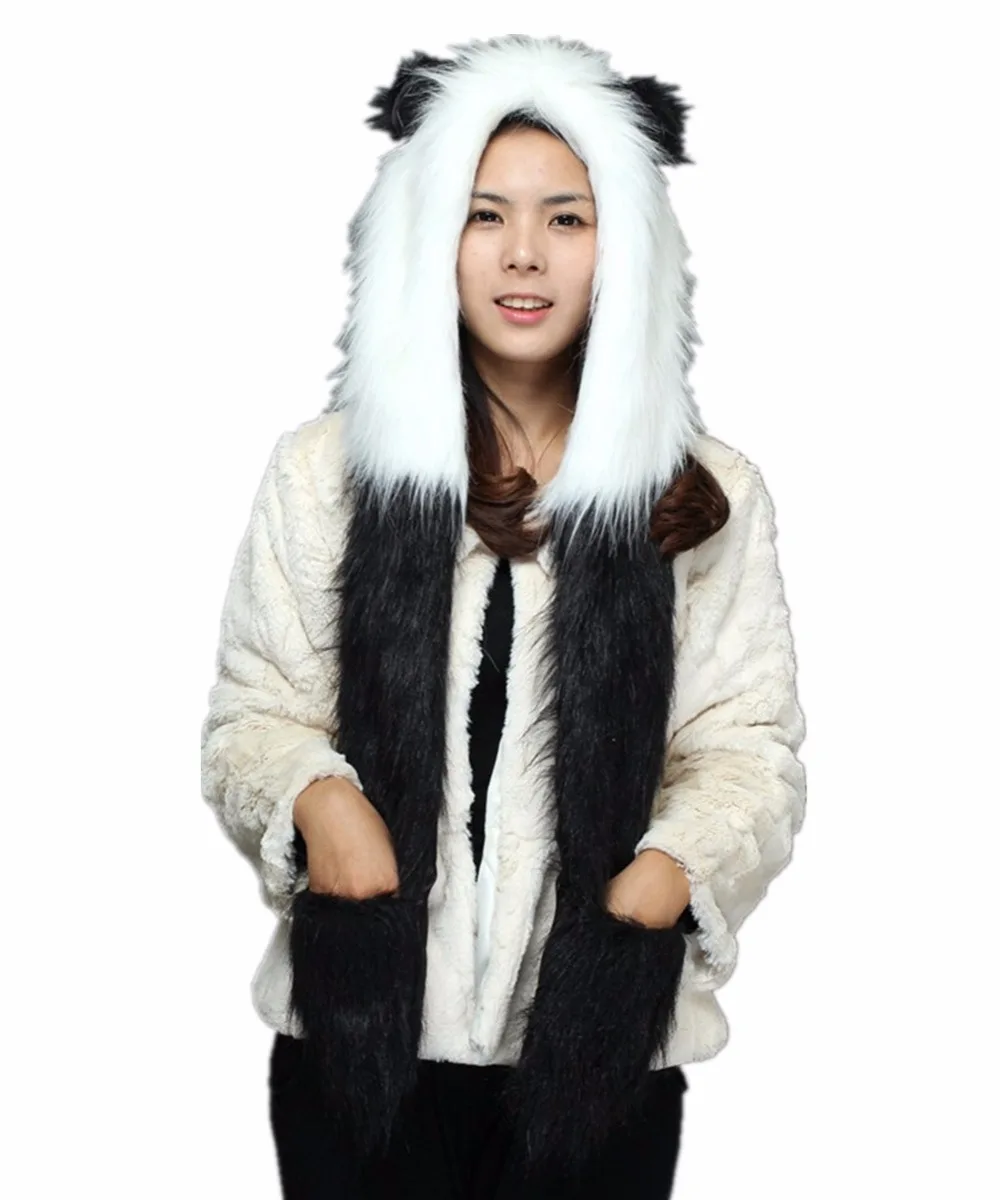 Двойная Милая шапка из искусственного меха панда волк полярный медведь с