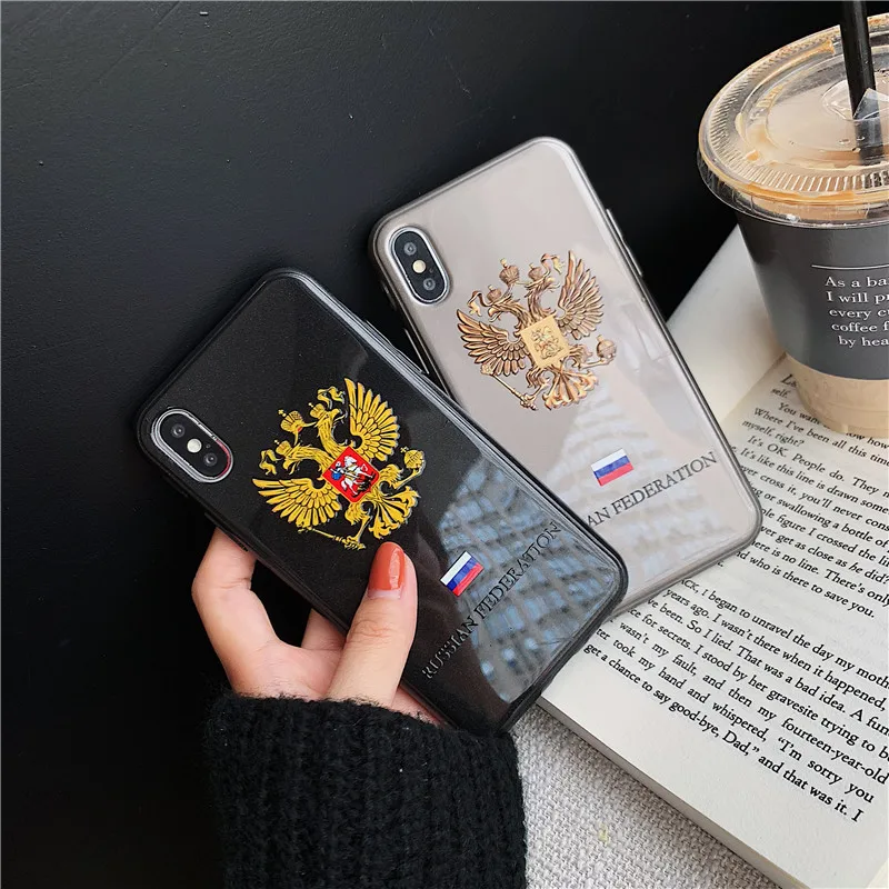 Russia national emblem double head eagle Glossy glitter phone case for iPhone 6 6s Plus 7 8 X XS XR MAX |