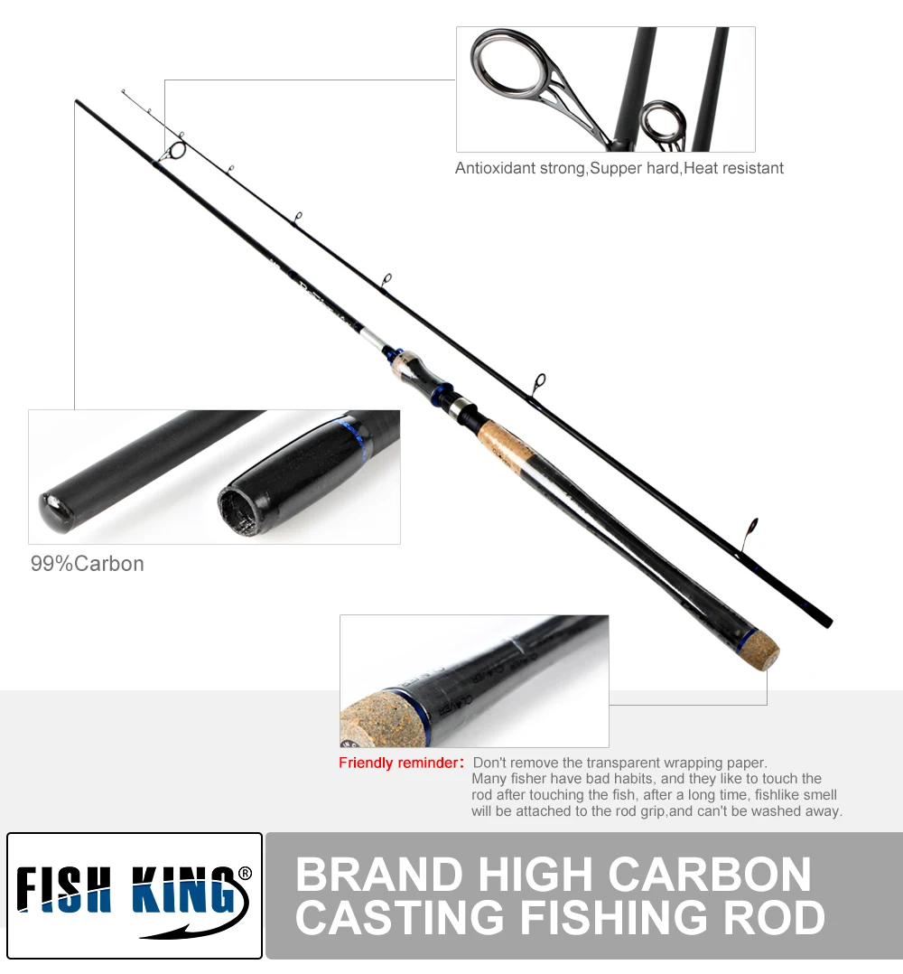 FISH KING c. W L-H 99% углеродное волокно Приманка Удочка спиннинг 2,1 М 2,4 М 2,7 м 2 секции путешествия baitcasing удочка рыболовные снасти