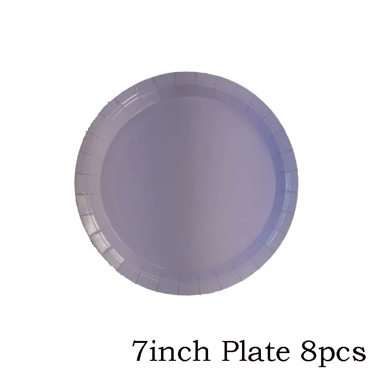 7inch plate purple 8 шт. одноразовая посуда, одноцветные бумажные тарелки для вечеринки, тарелка для торта, свадебные украшения для дня рождения - Цвет: 7inch plate purple