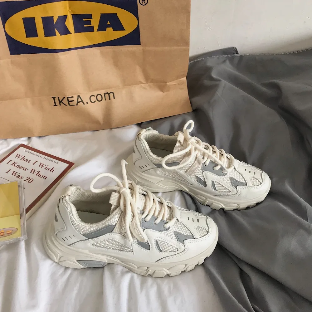 Женские кроссовки для бега белые в Корейском стиле весна 2019|Обувь без каблука| |