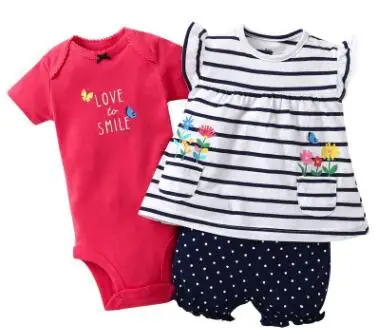 Комплекты из 3 предметов Одежда для новорожденных девочек 2019 г. Летняя хлопковая