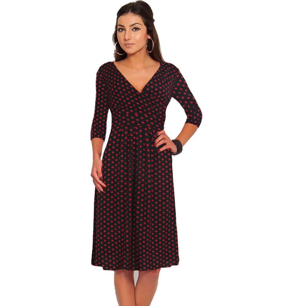 Женские платья хит продаж Свободные повседневные в горошек с v образным вырезом