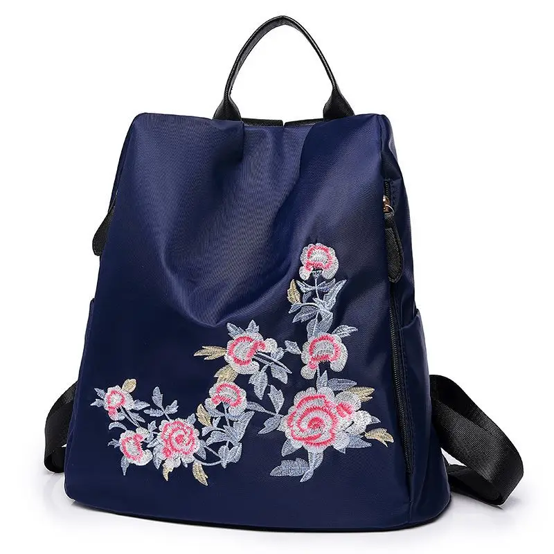 

New Fashion Nylon Flower Women Backpack High Quality Female Ladies Student Bag Girl Embroidery Brand Casual School Book Package