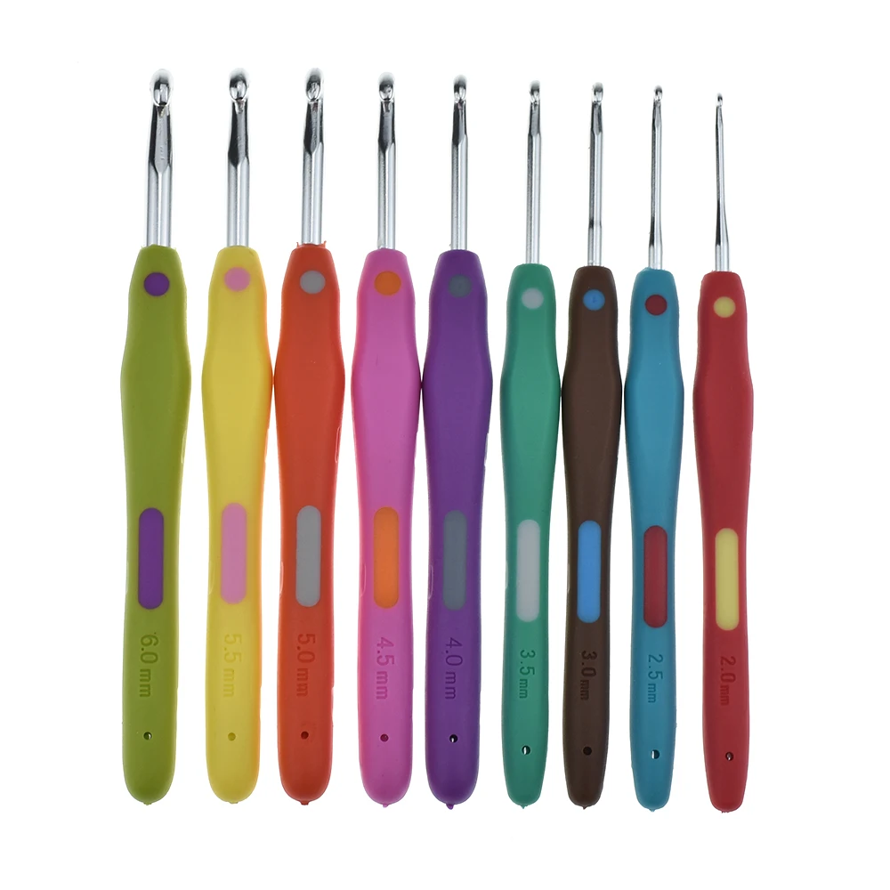 

9pcs Crochet Hooks Set Soft Rubber TPR Handle Aluminum Knitting Needles Best for Arthritic Hands 2-6.0mm DIY Crafts Weaving Tool